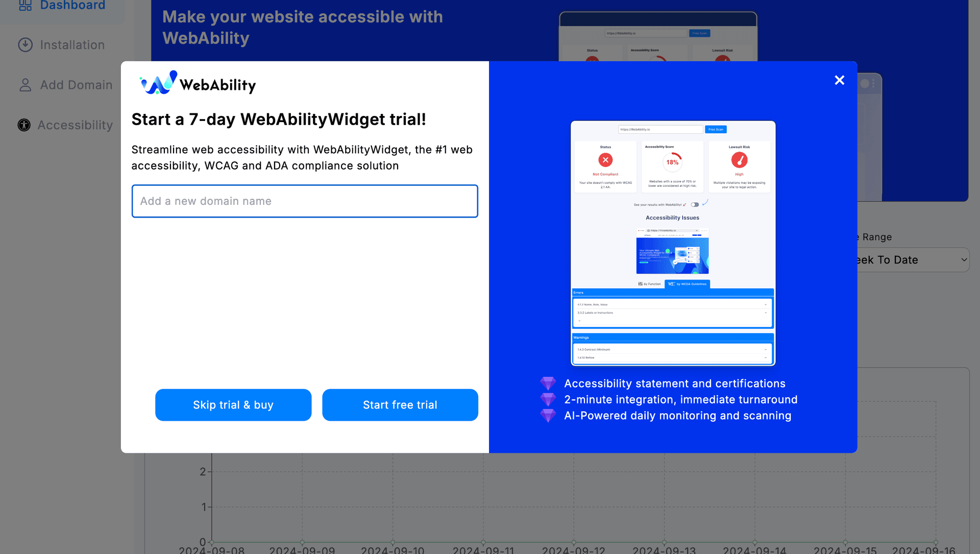 Screenshot for WebAbility Add Domain page