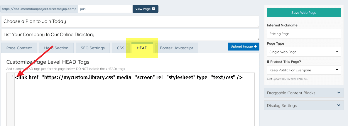 Screenshot of Page-Level References