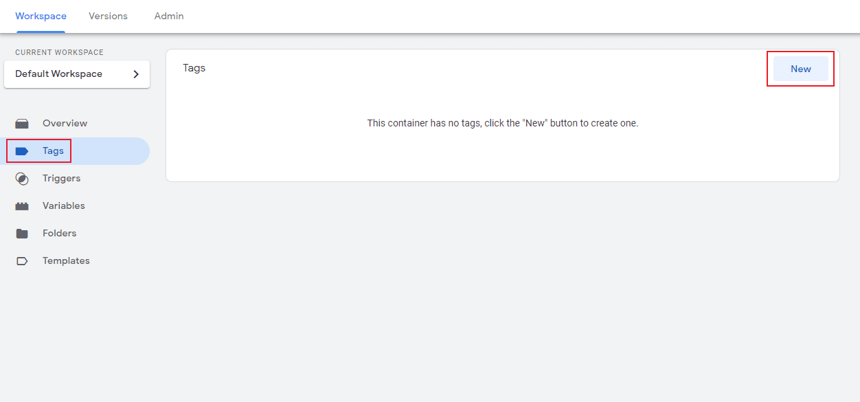 Screenshot of Google Tag Manager WorkSpace Management
