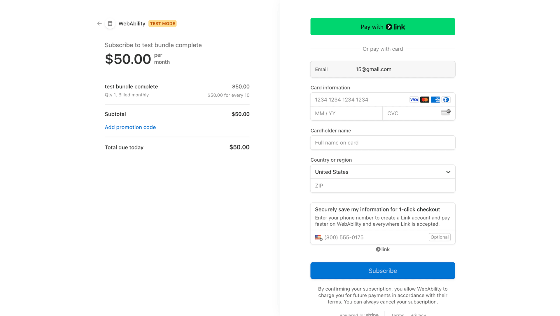 Screenshot for WebAbility Checkout