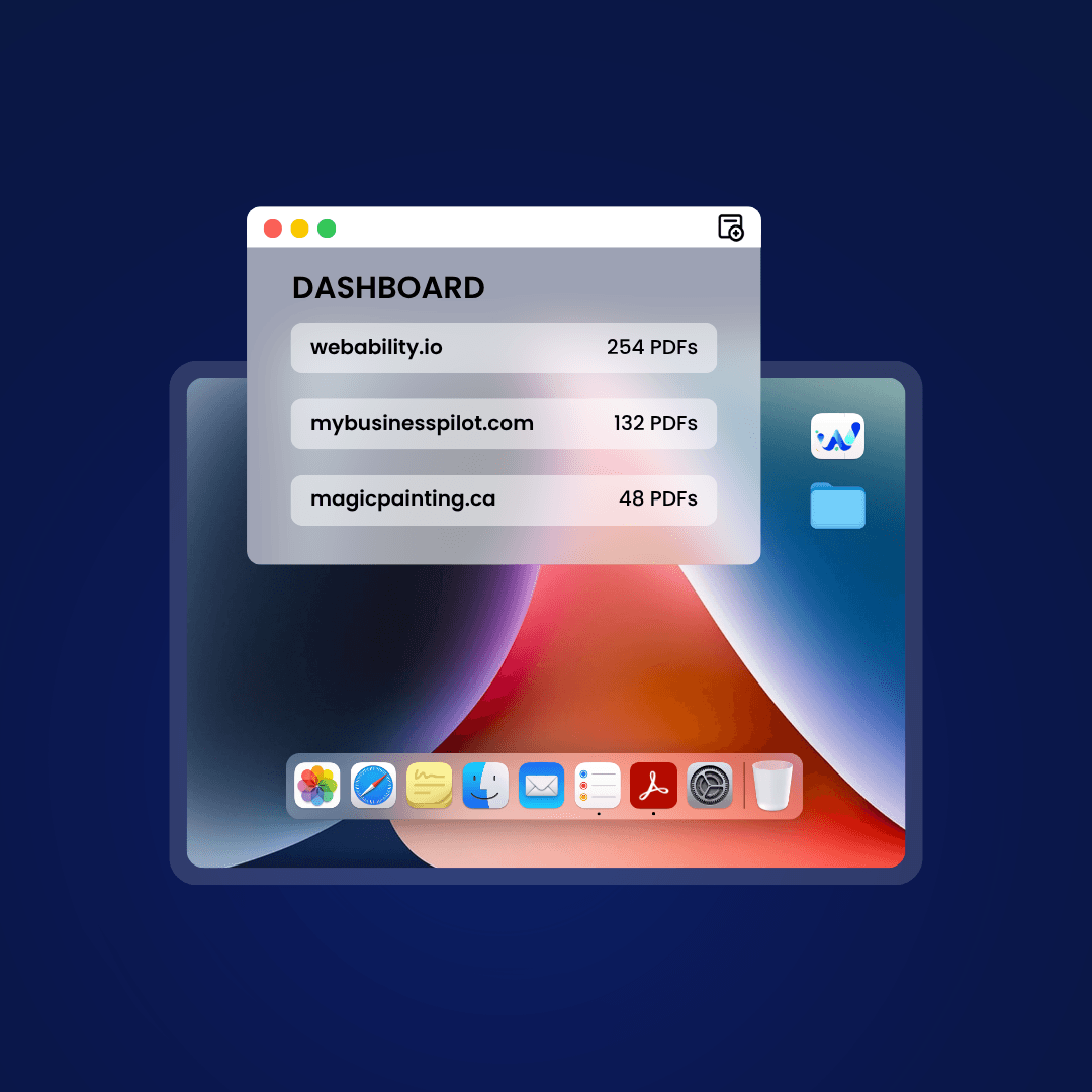 WebAbility dashboard showing PDF accessibility processing and document management