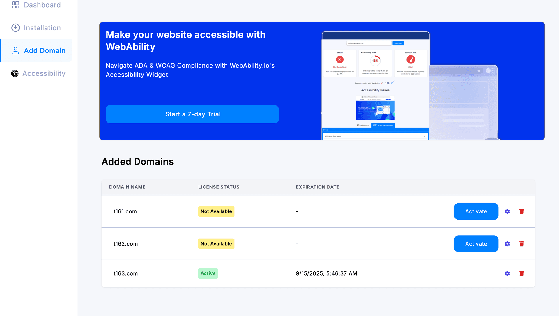 Screenshot for WebAbility Domain Management