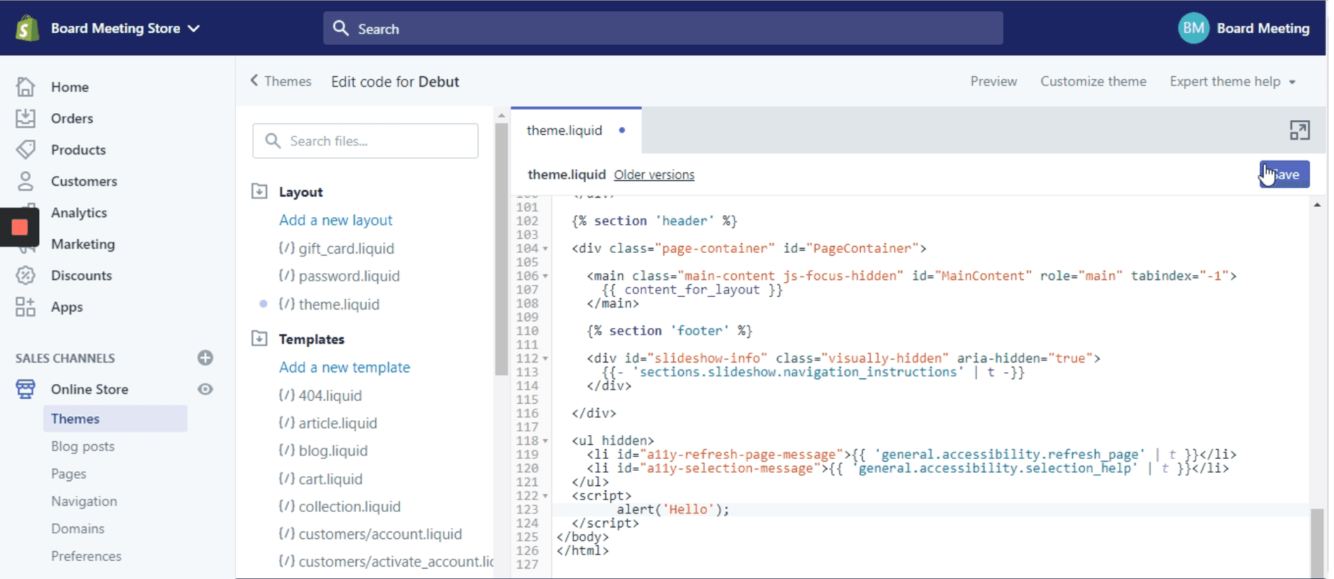 Screenshot of Shopify theme liquid body section