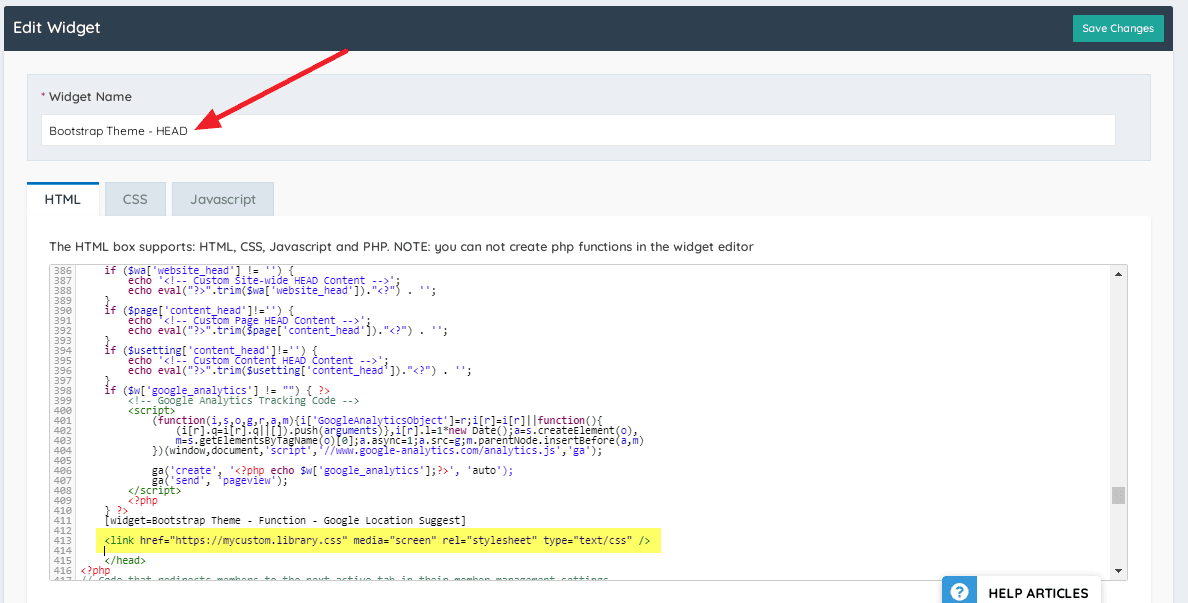 Screenshot of Custom Widget References