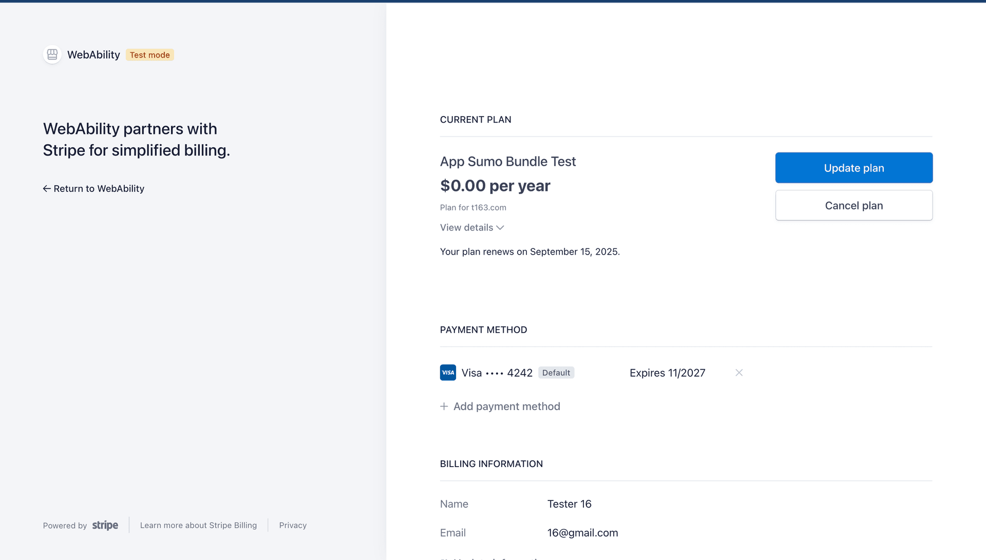 Screenshot for WebAbility Billing Portal