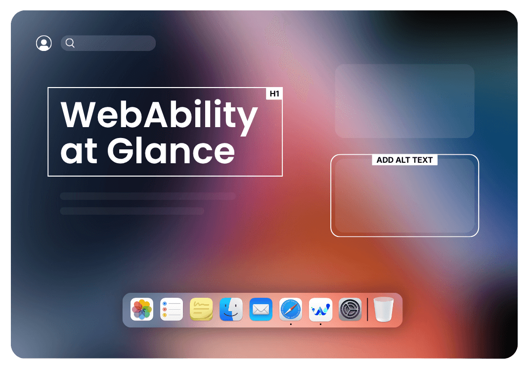 A browser window showing WebAbility's dashboard fixing accessibility issues on a live website
