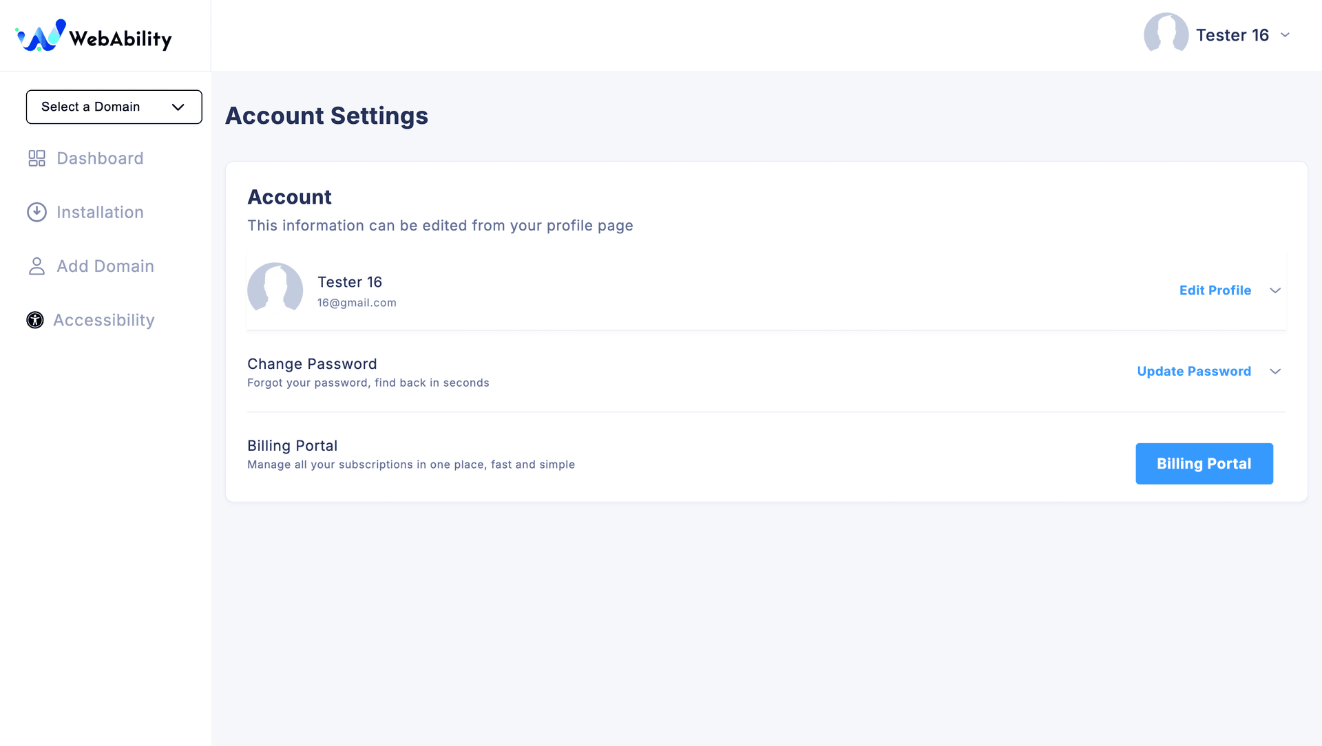 Screenshot for WebAbility Profile Page