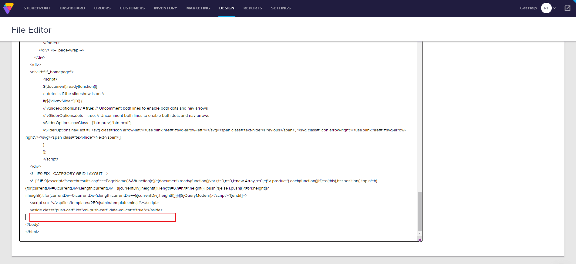 Screenshot of Volusion Dashboard File Editor Site HTML Volusion Dashboard File Editor Site HTML
