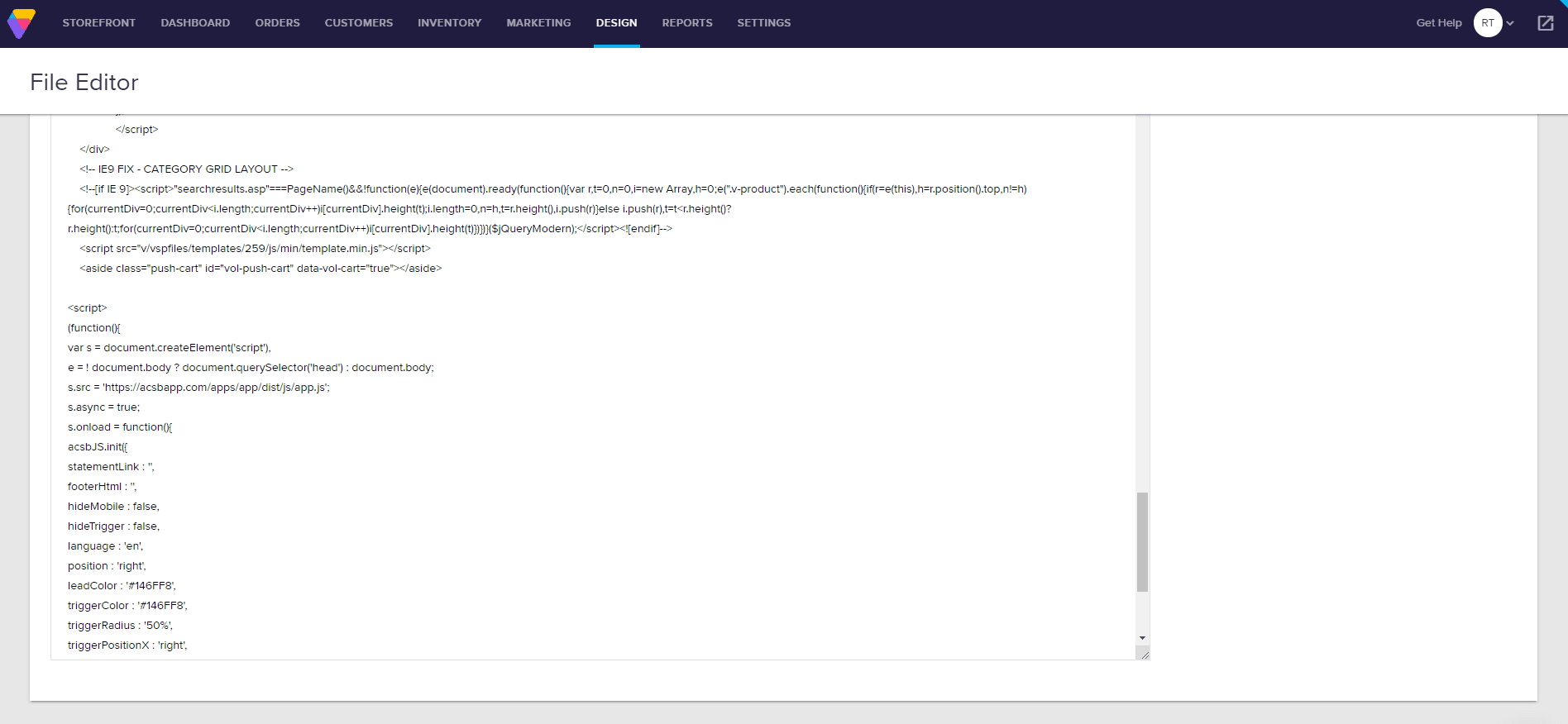 Screenshot of Volusion Dashboard File Editor Site HTML Volusion Dashboard File Editor Site HTML