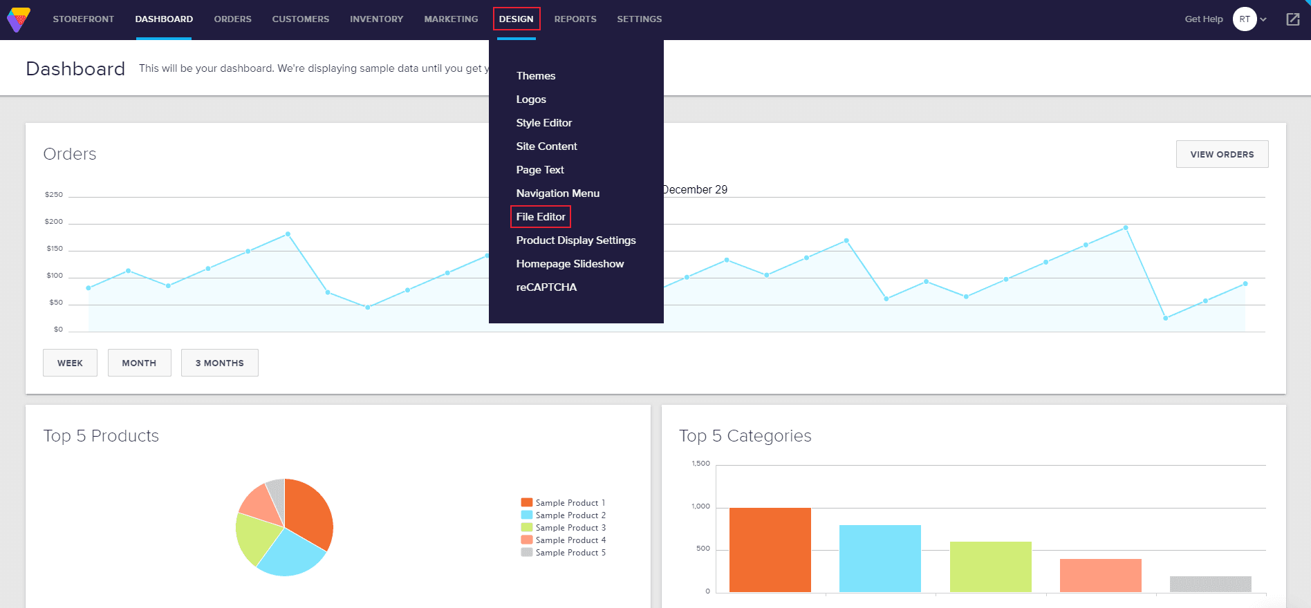 Screenshot of Volusion Dashboard Screenshot of Volusion Dashboard